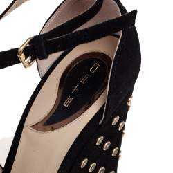 Pre Owned Etro Multicolor Suede And Pony hair Wedge Sandals Size 38