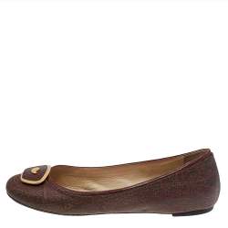 Pre Owned Etro Brown Paisley Printed Coated Canvas Ballet Flats Size 38