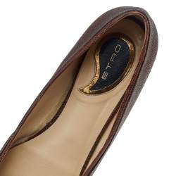 Pre Owned Etro Brown Paisley Printed Coated Canvas Ballet Flats Size 38