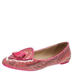 Etro Multicolor Printed Coated Canvas Fringes Tassels Ballet Flats Size 39