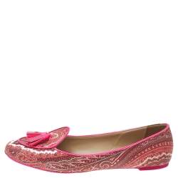Etro Multicolor Printed Coated Canvas Fringes Tassels Ballet Flats Size 39