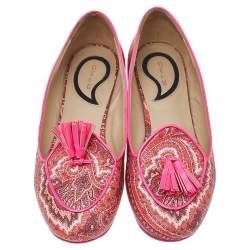 Etro Multicolor Printed Coated Canvas Fringes Tassels Ballet Flats Size 39