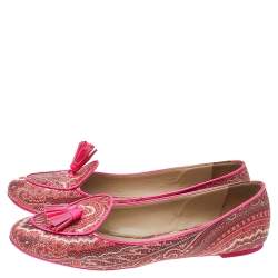 Etro Multicolor Printed Coated Canvas Fringes Tassels Ballet Flats Size 39