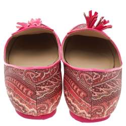 Etro Multicolor Printed Coated Canvas Fringes Tassels Ballet Flats Size 39