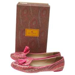 Etro Multicolor Printed Coated Canvas Fringes Tassels Ballet Flats Size 39