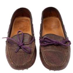 Etro Brown Paisley Print Coated Canvas Bow Slip On Loafers Size 38