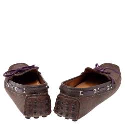 Etro Brown Paisley Print Coated Canvas Bow Slip On Loafers Size 38