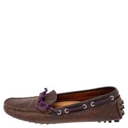 Etro Brown Paisley Print Coated Canvas Bow Slip On Loafers Size 38