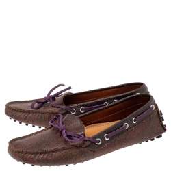 Etro Brown Paisley Print Coated Canvas Bow Slip On Loafers Size 38