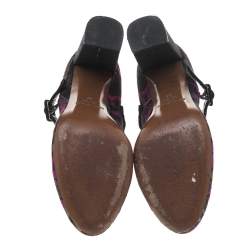 مملوكة مسبقًا حذاء كعب عالي إيترو ماري جاين قماش بروكاد أرجواني/أسود كعب سميك مقاس 38