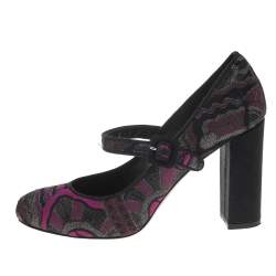 مملوكة مسبقًا حذاء كعب عالي إيترو ماري جاين قماش بروكاد أرجواني/أسود كعب سميك مقاس 38