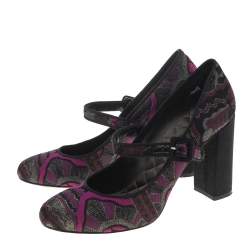 مملوكة مسبقًا حذاء كعب عالي إيترو ماري جاين قماش بروكاد أرجواني/أسود كعب سميك مقاس 38