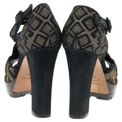 Etro Black Printed Brocade Fabric Ankle Strap Sandals Size 38