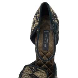 Etro Black Printed Brocade Fabric Ankle Strap Sandals Size 38