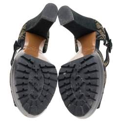 Etro Black Printed Brocade Fabric Ankle Strap Sandals Size 38