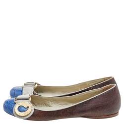 Pre Owned Etro Multicolor Croc Embossed And Leather Ballet Flats Size 38 