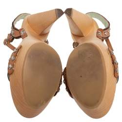 Etro Tan Leather Embellished Platform Ankle Strap Sandals Size 36 