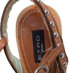 Etro Tan Leather Embellished Platform Ankle Strap Sandals Size 36 