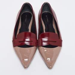 Pre Owned Etro Brown/Burgundy Patent  and Leather  Slip On  Loafers Size 37