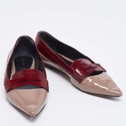 Pre Owned Etro Brown/Burgundy Patent  and Leather  Slip On  Loafers Size 37