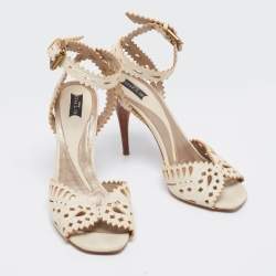 Etro  Cream Leather Cutout  Ankle Strap Sandals Size 38