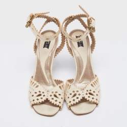 Etro  Cream Leather Cutout  Ankle Strap Sandals Size 38