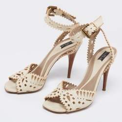 Etro  Cream Leather Cutout  Ankle Strap Sandals Size 38