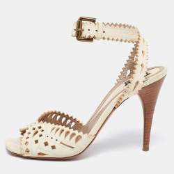 Etro  Cream Leather Cutout  Ankle Strap Sandals Size 38