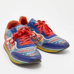 Pre Owned Etro Multicolor Paisley Print Nylon and Leather Low Top Sneakers Size 38