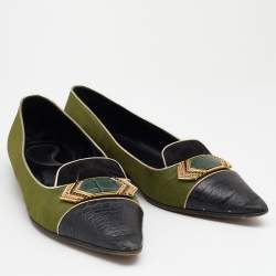 Etro Green/Black Fabric And Leather Ballet Flats Size 38