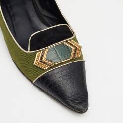 Etro Green/Black Fabric And Leather Ballet Flats Size 38