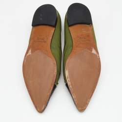 Etro Green/Black Fabric And Leather Ballet Flats Size 38