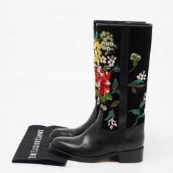 Etro Black Leather And Suede Embroidered Knee Length Boots Size 37 