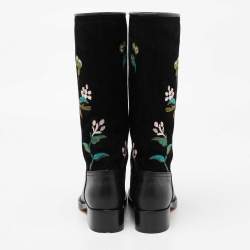 Etro Black Leather And Suede Embroidered Knee Length Boots Size 37 