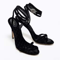 Etro Black Velvet Ankle Strap Sandals Size 41