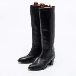 Pre Owned Etro Black Leather Knee Length Block Heel Boots Size 40