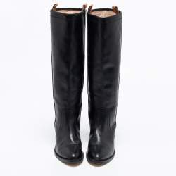 Pre Owned Etro Black Leather Knee Length Block Heel Boots Size 40