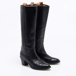 Pre Owned Etro Black Leather Knee Length Block Heel Boots Size 40