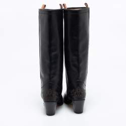 Pre Owned Etro Black Leather Knee Length Block Heel Boots Size 40