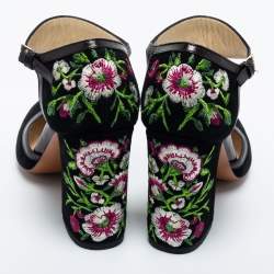 Pre Owned Etro Black Suede and Leather  Embroidered Block Heel Pumps Size 36.5