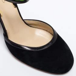 Pre Owned Etro Black Suede and Leather  Embroidered Block Heel Pumps Size 36.5