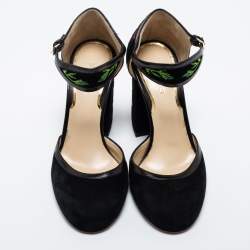 Pre Owned Etro Black Suede and Leather  Embroidered Block Heel Pumps Size 36.5