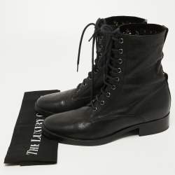 Pre Owned Etro Black Leather Embroidered Ankle Boots Size 38