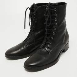 Pre Owned Etro Black Leather Embroidered Ankle Boots Size 38