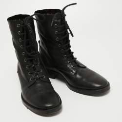 Pre Owned Etro Black Leather Embroidered Ankle Boots Size 38