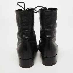 Pre Owned Etro Black Leather Embroidered Ankle Boots Size 38