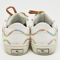 Pre Owned Etro White Leather Paisley Lace Up Sneakers Size 39
