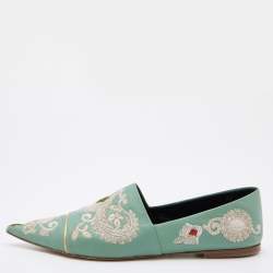 Etro Green Embroidered Leather Pointed Ballet Flats Size 41