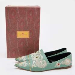Etro Green Embroidered Leather Pointed Ballet Flats Size 41