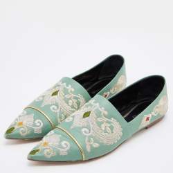 Etro Green Embroidered Leather Pointed Ballet Flats Size 41